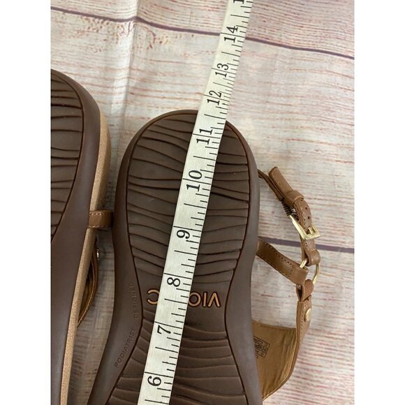 Vionic Women's Brown Leather T Strap Sandals - 11 - Picture 11 of 11